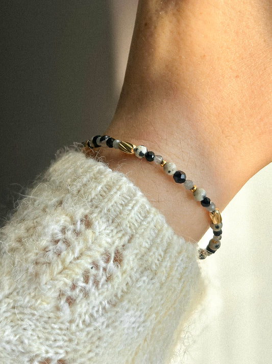 Bransoletka Gris z turmalinu, jaspisu dalmatyńskiego i labradorytu