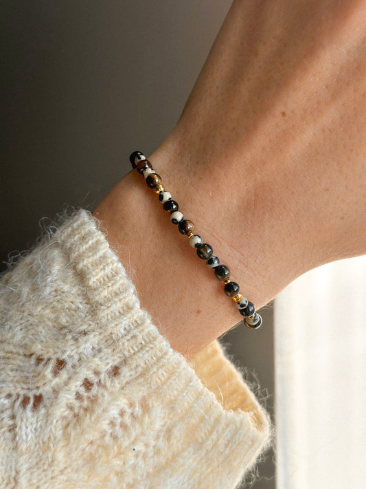 Bransoletka Voie z tygrysiego oka i jaspisu dalmatyńskiego