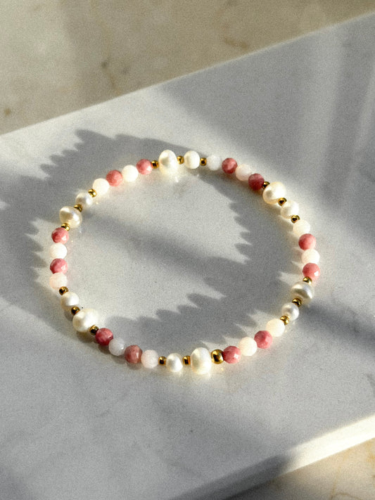 Bransoletka Chaleur 2.0 z rodonitu, opalu, kamienia księżycowego i pereł